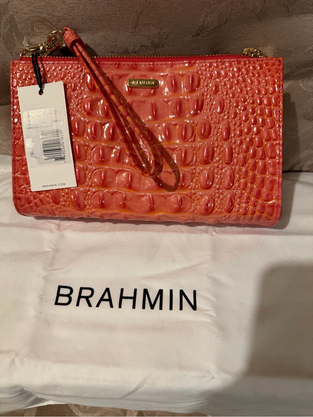 Brahmin Coral Snapdragon Melbourne Croc-Embossed Wristlet - NWT